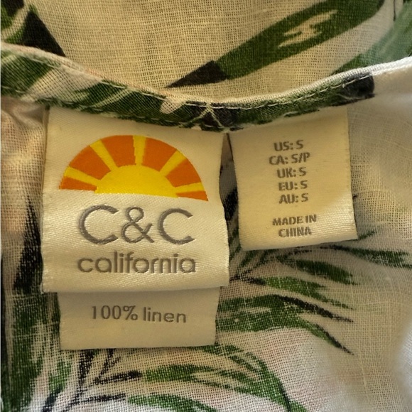 C&C California 100% Linen Tank Mini Dress with Palm Print in Size Small - Picture 3 of 4